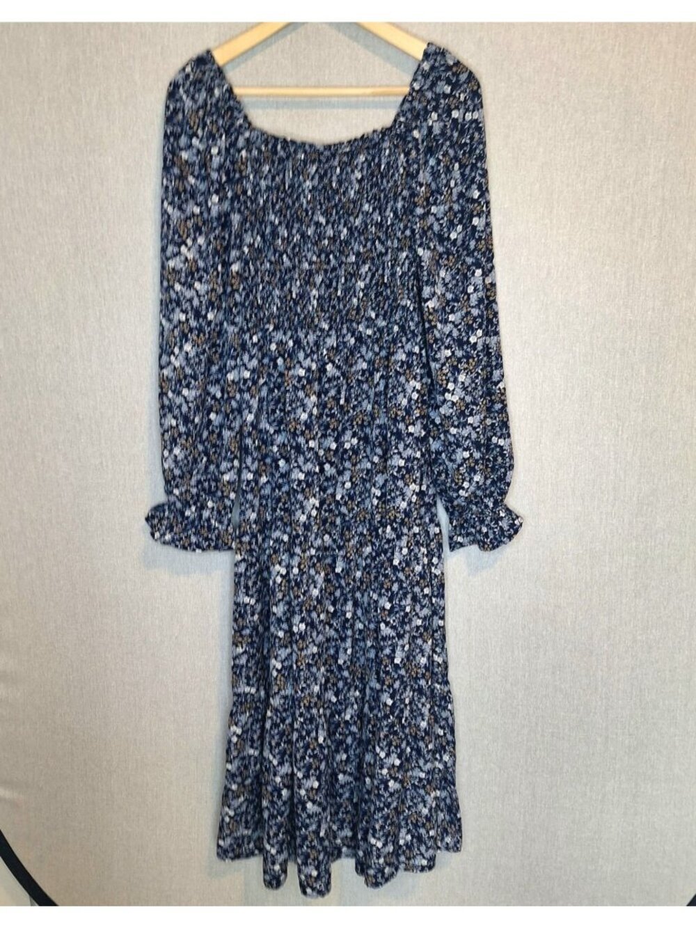 💙 Hayden Floral Smocked Bust Maxi Dress Size L Western Prairie Cottage Feminine